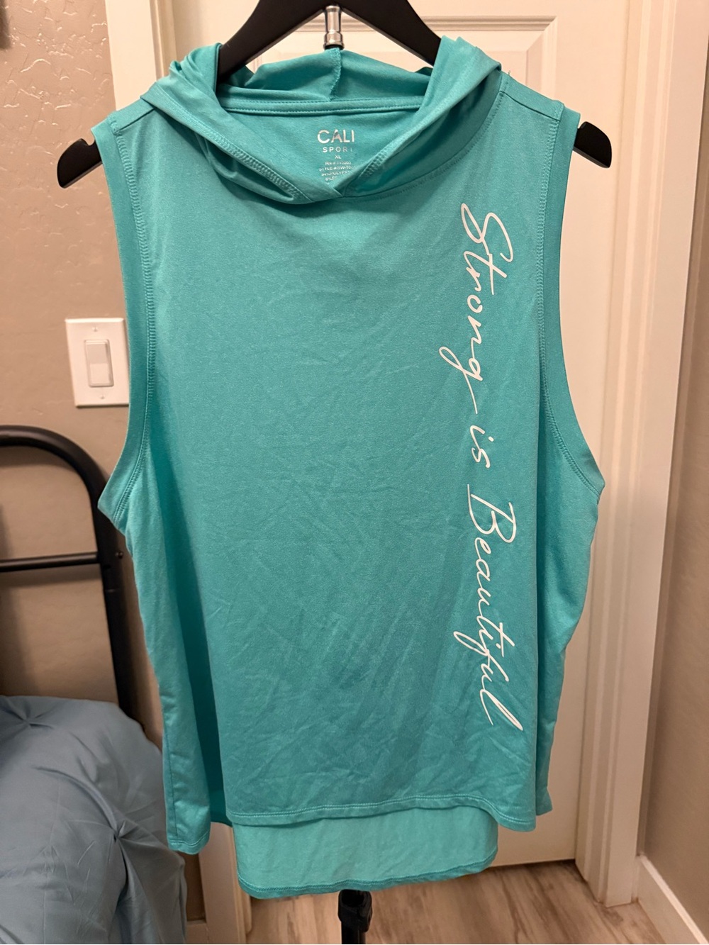 Cali Sport Women's Teal Hooded Muscle Tank - Strong Is Beautiful